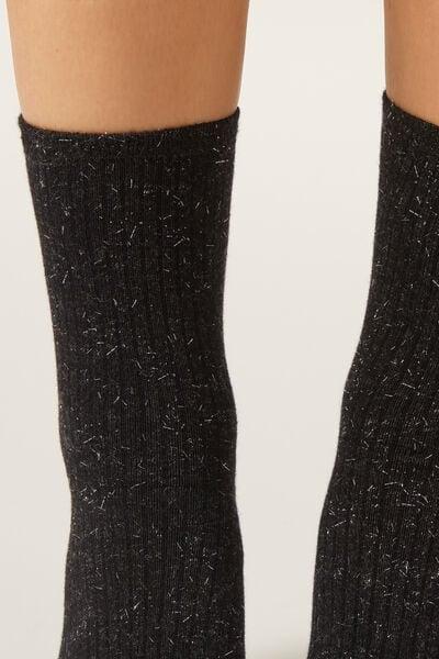 Black Glitter Cashmere Short Socks, 5501_9456, medium