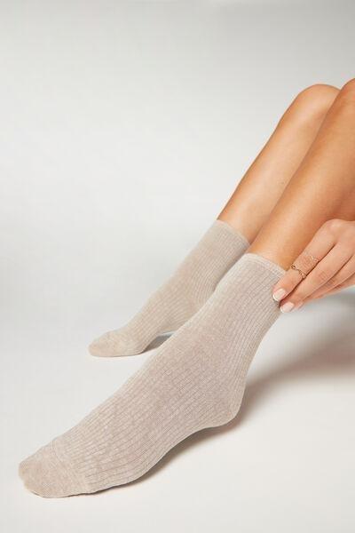 Women's cotton socks - beige glitter
