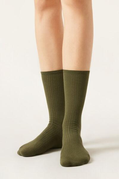 Green Ribbed Socks, Military Green, large image number 0