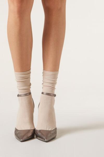 Beige Ribbed Short Socks, 5501_172D, large image number 0
