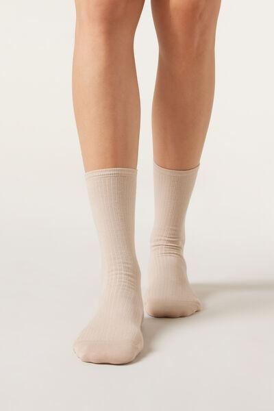 Beige Ribbed Short Socks, 5501_172D, large image number 1