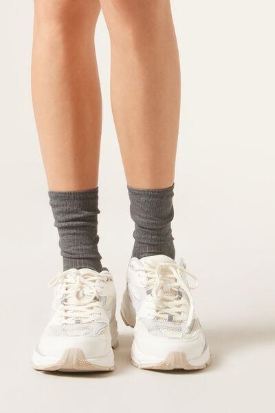 Grey Ribbed Short Socks, 5501_258D, large image number 0