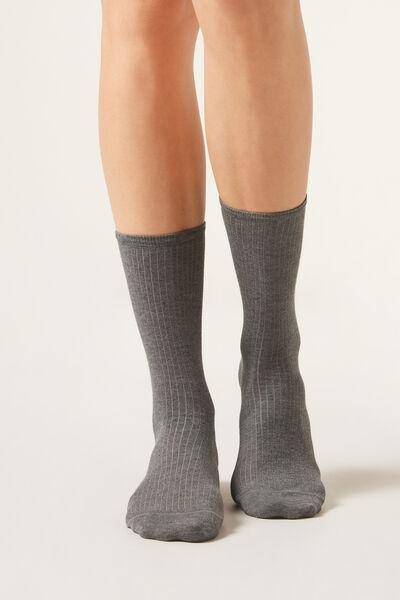 Grey Ribbed Short Socks, 5501_258D, large image number 1