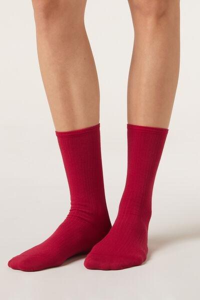 Red Ribbed Short Socks, 5501_330D, large image number 1