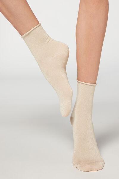 Beige Short Socks With Glitter, , large image number 0