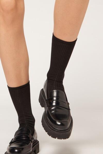 Black Ribbed Short Socks, 5501_9773, large image number 0