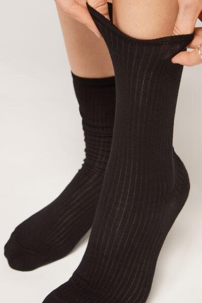 Black Ribbed Short Socks, 5501_9773, large image number 1
