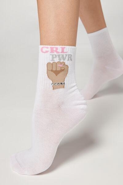 White Power Print Short Socks, , large image number 0
