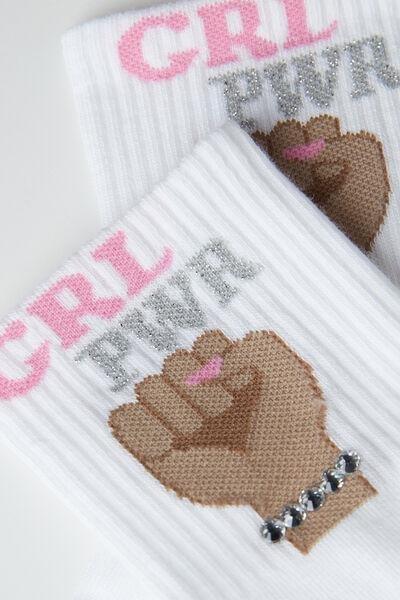 White Power Print Short Socks, , large image number 1