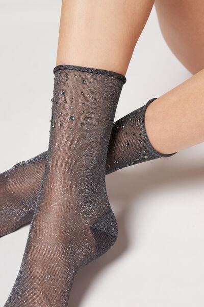 Black Glitter And Crystals Short Socks, , large image number 0