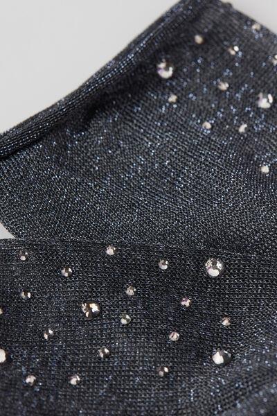 Black Glitter And Crystals Short Socks, , large image number 1