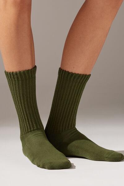 Khaki Ribbed Soft Short Socks, Kids, , large image number 0
