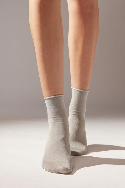 Grey Glitter Soft Edge Short Socks, Kids, , large image number 0