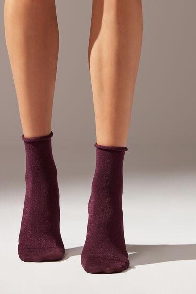 Purple Glitter Soft Edge Short Socks, , large image number 0