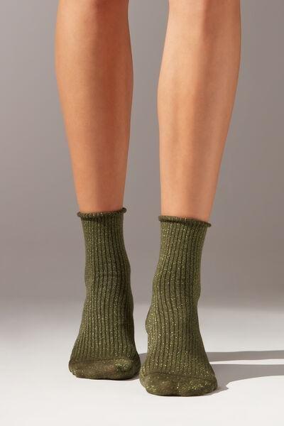 Green Glitter Ribbed Short Socks, , large image number 0