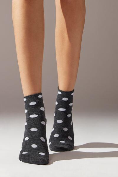 Grey Polka Dot-Patterned Short Socks, , large image number 0
