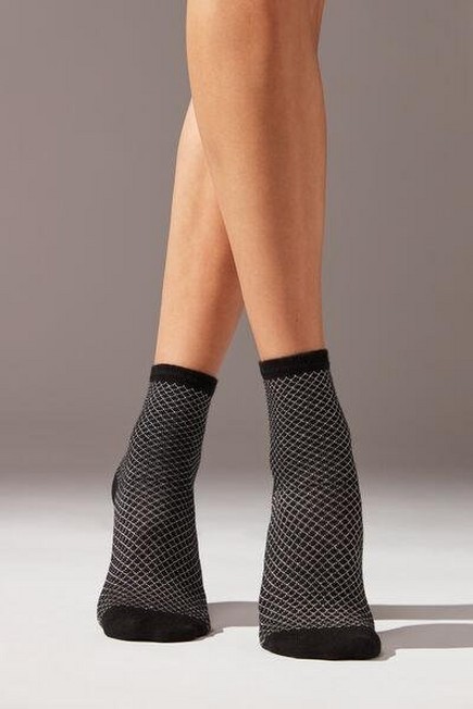 Calzedonia - Black Check-Patterned Short Socks