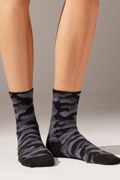 Black Camouflage Print Short Sport Socks, 5501_5638, large image number 0