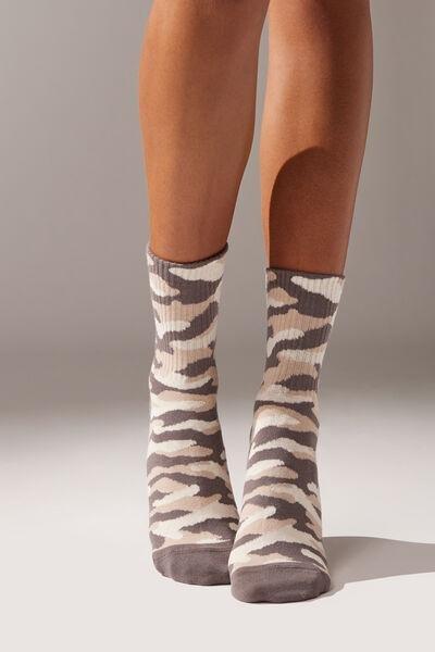 Beige Patterned Short Sport Socks, 5501_9781, large image number 0