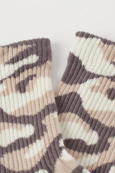 Beige Patterned Short Sport Socks, 5501_9781, large image number 1