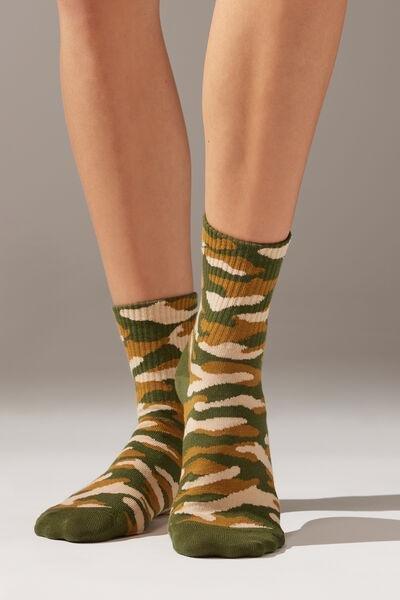 Green Camouflage-Patterned Short Sport Socks, 5501_9782, large image number 0