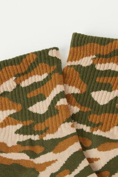 Green Camouflage-Patterned Short Sport Socks, 5501_9782, large image number 1