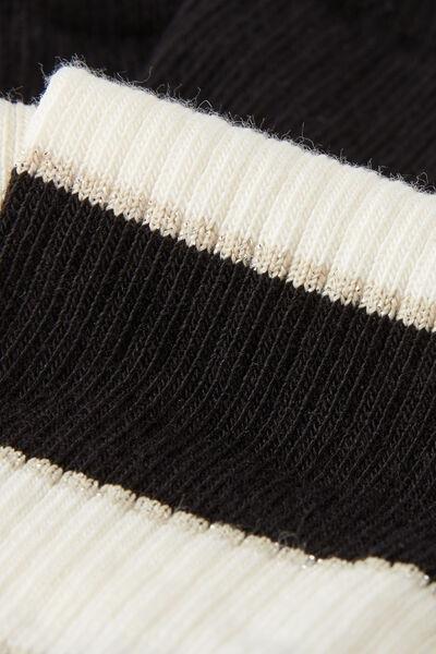 Black Ribbed Stripe-Patterned Short Socks, , large image number 1