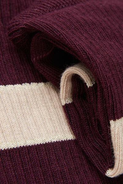 Purple Ribbed Stripe-Patterned Short Socks, , large image number 1