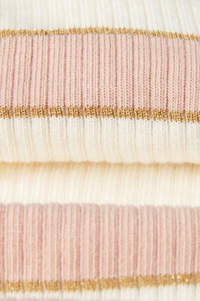 Cream Ribbed Stripe-Patterned Short Socks, , large image number 1