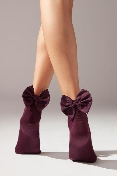 Purple Bow Short Socks, , large image number 0