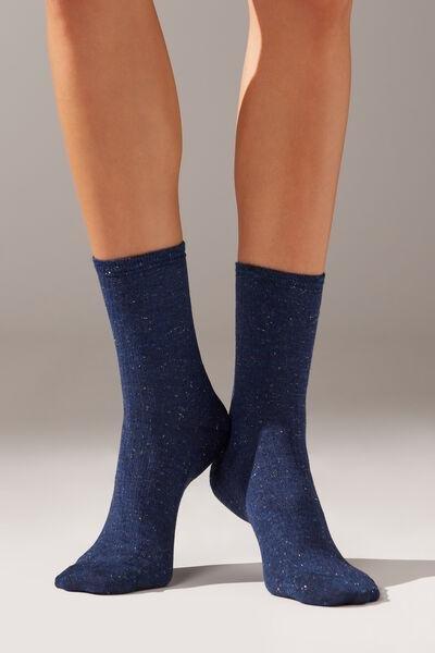 Blue Cashmere Glitter Ribbed Short Socks, 5501_9784, large image number 0