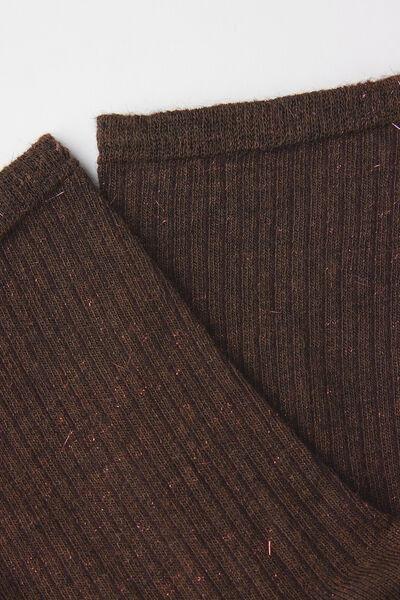 Brown Cashmere Glitter Ribbed Short Socks, 5501_9794, large image number 1