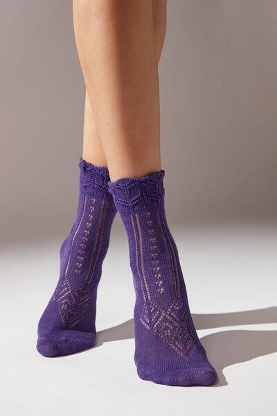 Purple Glitter Openwork Short Socks, , large image number 0