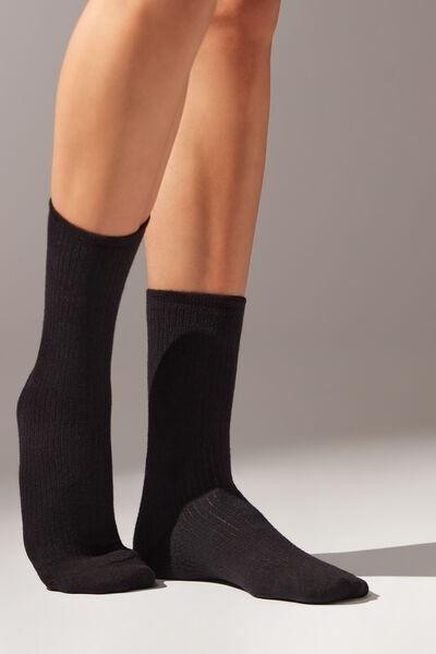 Black Ribbed Soft Cotton Short Socks, , large image number 0