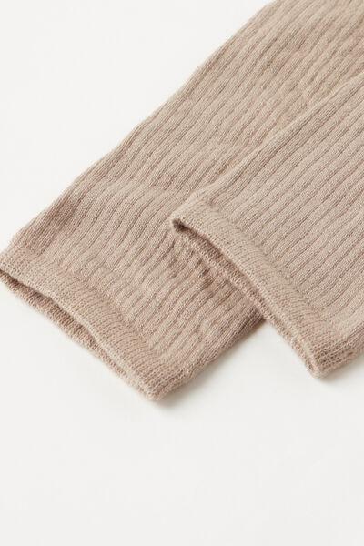 Beige Ribbed Soft Cotton Short Socks, , large image number 1