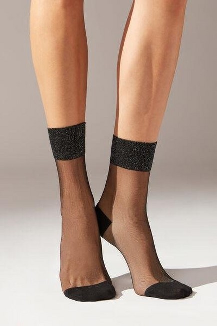 Calzedonia - Black Glitter Trim Short Socks
