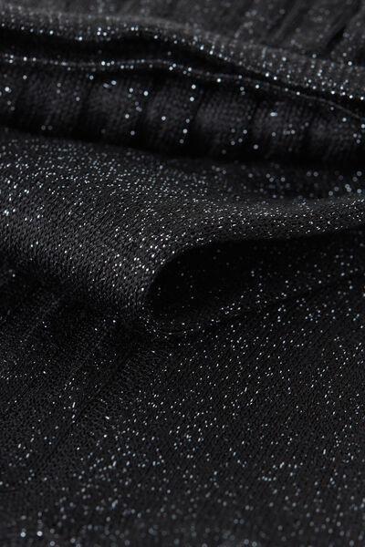 Black Glitter Ribbed Short Socks, , large image number 1