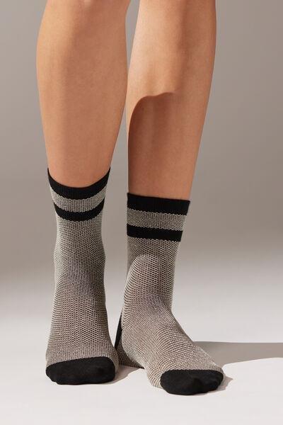 Calzedonia Black Glitter Stripe-Patterned Short Socks