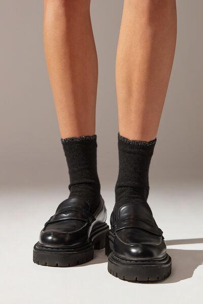 Black Cashmere Glitter Trim Short Socks, , large image number 2