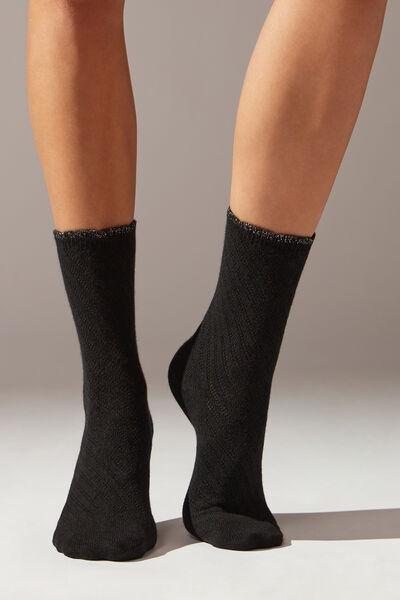 Black Cashmere Glitter Trim Short Socks, , large image number 3