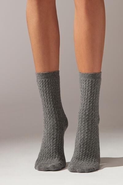 Grey Blend Cashmere Woven Short Socks, , large image number 0