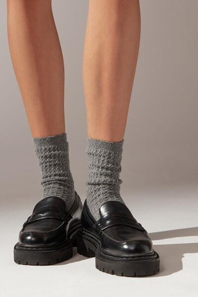 Grey Blend Cashmere Woven Short Socks, , large image number 1