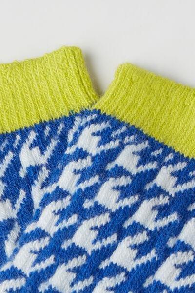 Blue Cashmere Houndstooth-Patterned Short Socks, , large image number 1