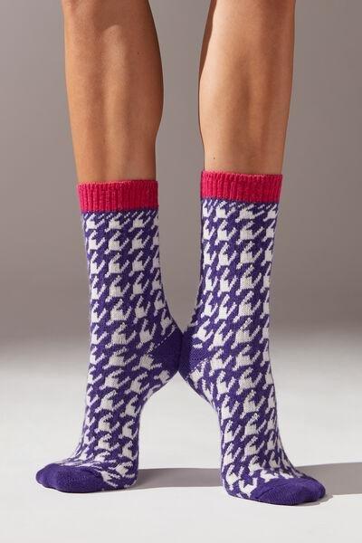 Purple Cashmere Houndstooth-Patterned Short Socks, , large image number 0