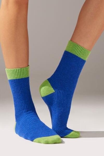 Blue Cashmere Ribbed Short Socks, , large image number 1