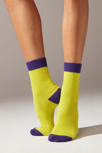 Green Cashmere Ribbed Short Socks, , large image number 0