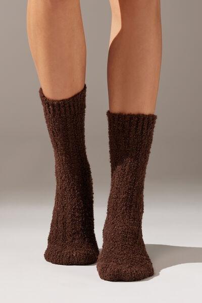 Brown Wooled Teddy Short Socks, , large image number 0