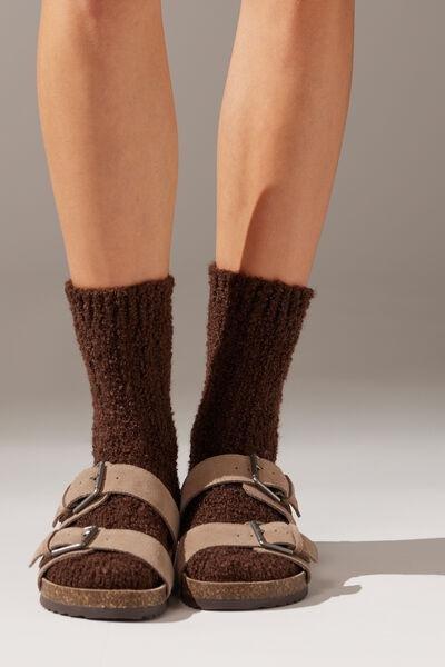 Brown Wooled Teddy Short Socks, , large image number 1