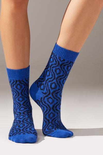 Blue Cashmere Wave-Patterned Short Socks, , large image number 0