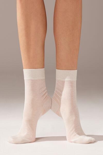 White Glitter Detail Short Socks, , large image number 1
